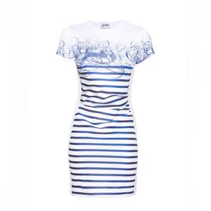 Jean Paul Gaultier Blue and White Artistic Midi Dress
